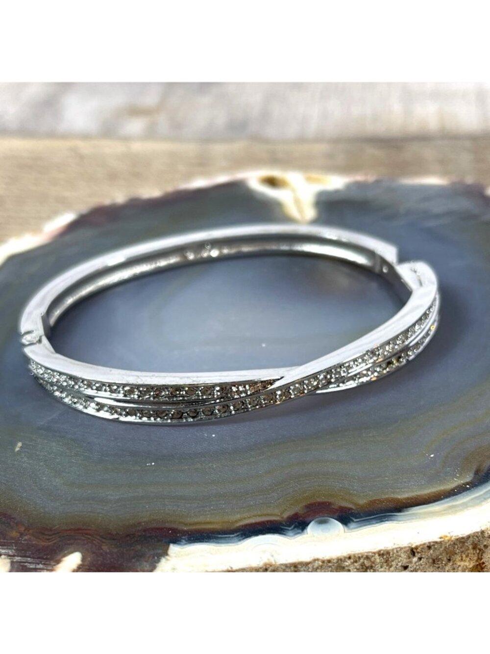 Swarovski Crystal Retired Rhodium Plated Crystal Twist Bangle Bracelet Box VTG - Picture 8 of 13